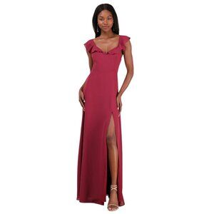 Lulus Sweetest Entrance Dark Magenta Ruffled Tie-Back Maxi Dress Size L